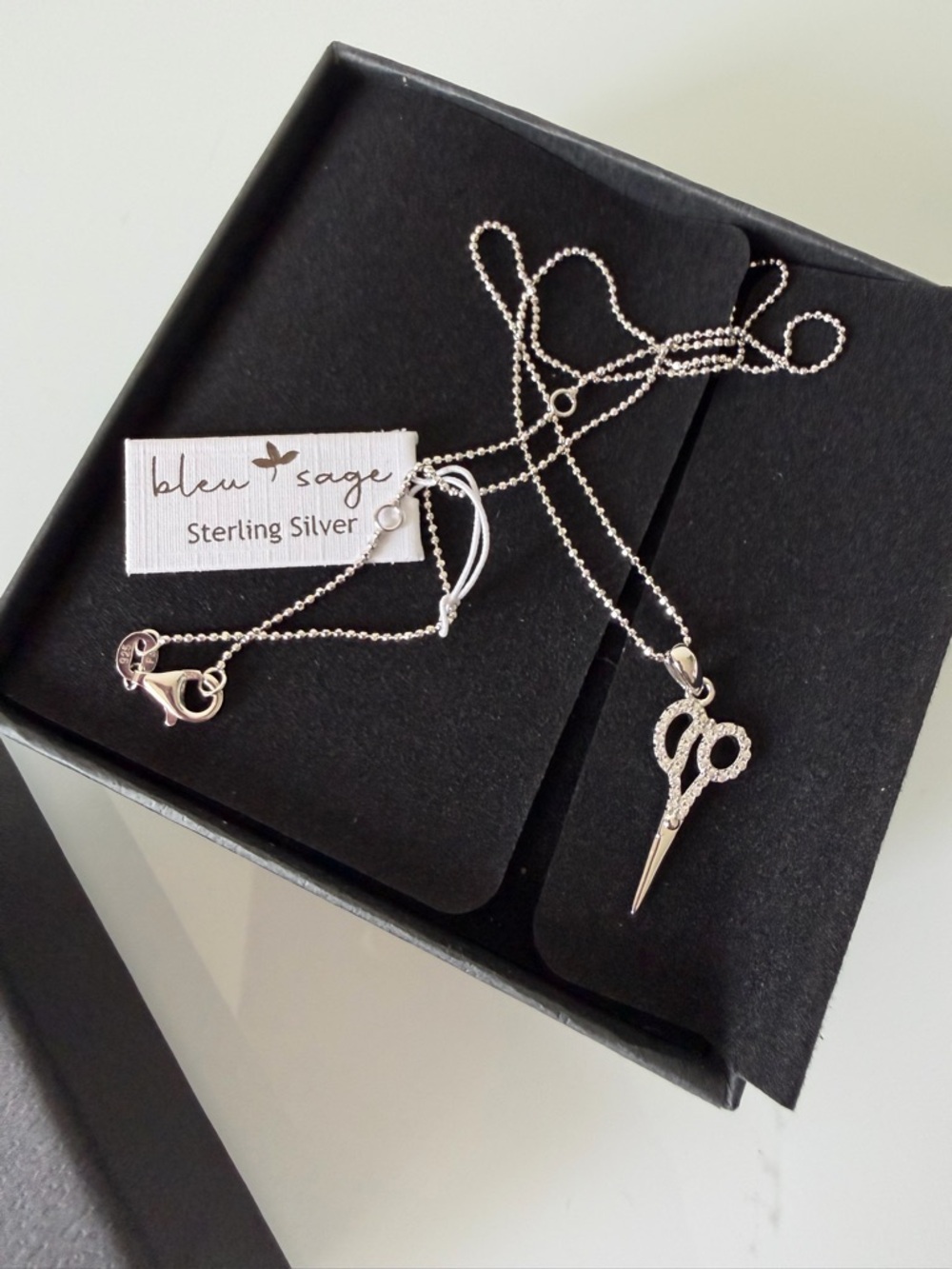 Bleu Sage Sterling Silver Scissors pave Pendant Necklace